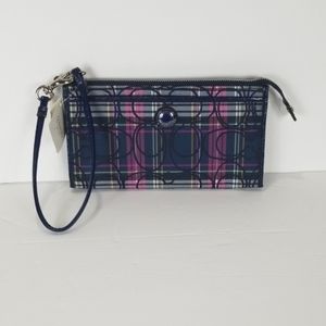 Coach Tartan blue pink plaid zippy wallet